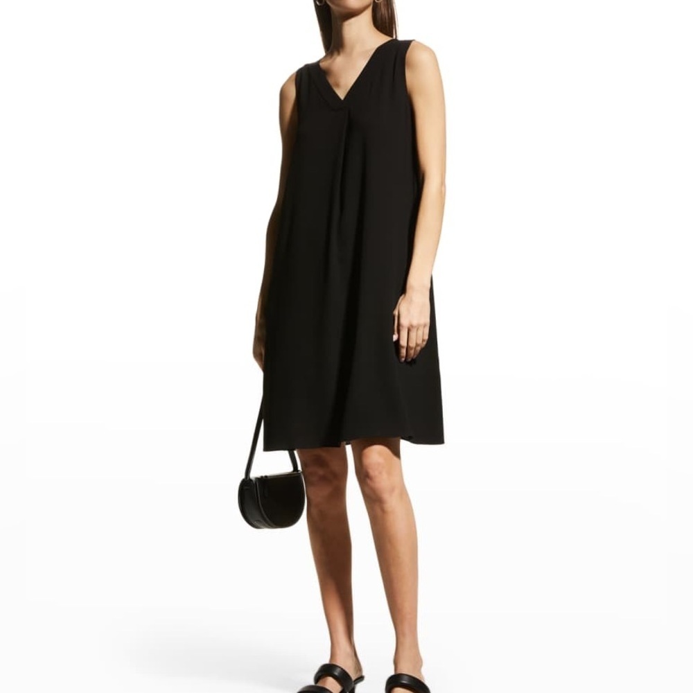 Eileen Fisher Silk Georgette V-neck Crepe Pleated Dress Sleeveless NEW Tags